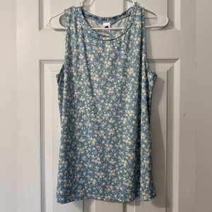Floral Sleeveless Top - Blue and White